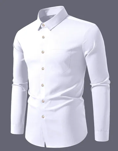 Men’s Solid White Cotton Casual Shirt | Slim Fit, Everyday Office & Summer Wear | Stylish & Branded thumbnail 2