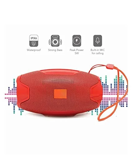 AO-105 Red Bluetooth Wireless Speaker with Mic, Flashlight, 5W Loud Bass | Portable Stereo Speaker for Phone & Outdoor Use | Rechargeable & USB Support image 3