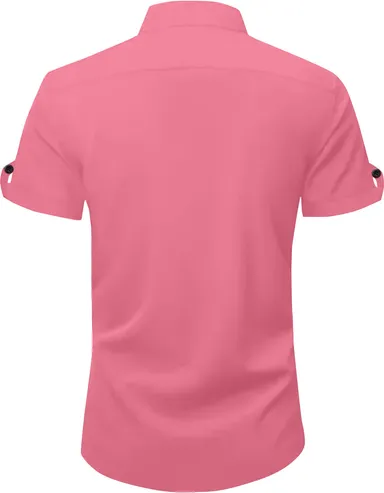 Men’s Solid Casual Pink Shirt | Slim Fit, Summer Wear for College Boys | Cotton Stylish Wear thumbnail 1