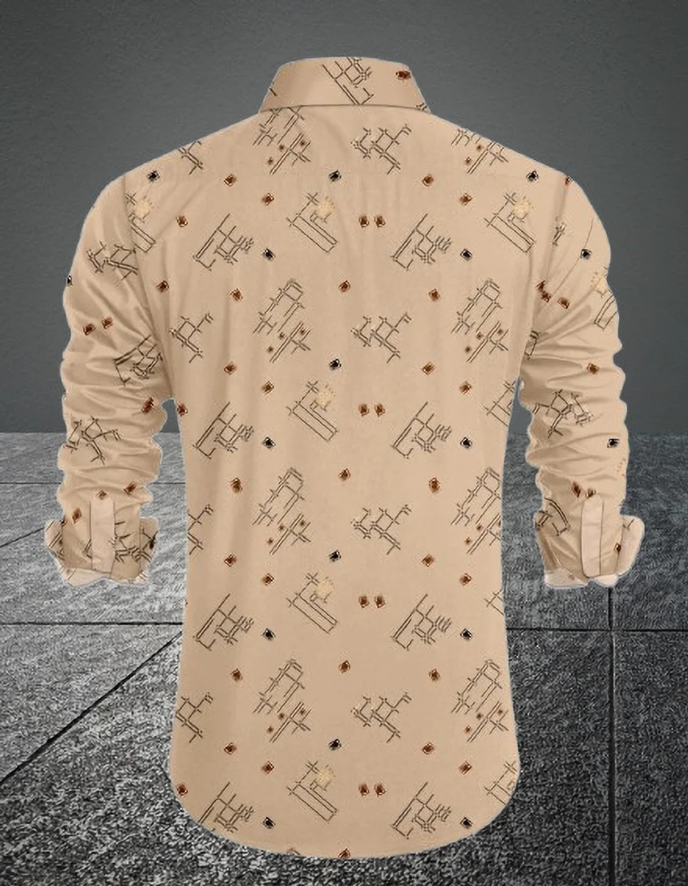 Men Printed Casual Khaki Cotton Shirt |  Full Sleeve Summer Wear | Stylish Office & Weekend Look image 3