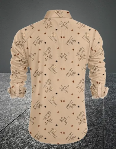 Men Printed Casual Khaki Cotton Shirt |  Full Sleeve Summer Wear | Stylish Office & Weekend Look thumbnail 2