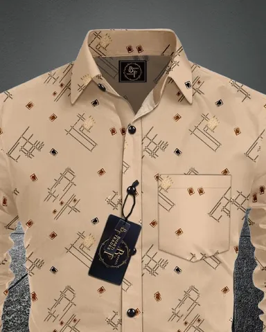 Men Printed Casual Khaki Cotton Shirt |  Full Sleeve Summer Wear | Stylish Office & Weekend Look thumbnail 1