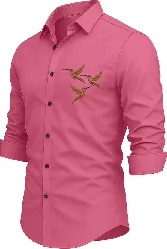 Men Embroidered Casual Shirt | Pink Designer Cotton Shirt for Daily Wear Stylish Partywear for Men | Fashionable Fit image 3