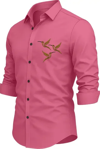 Men Embroidered Casual Shirt | Pink Designer Cotton Shirt for Daily Wear Stylish Partywear for Men | Fashionable Fit thumbnail 2