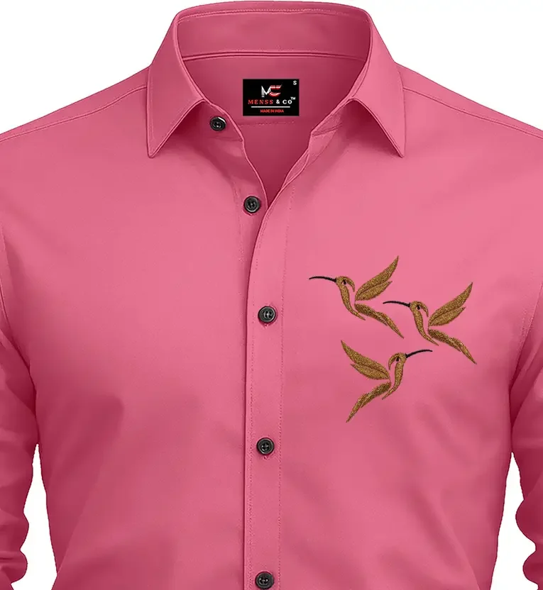 Men Embroidered Casual Shirt | Pink Designer Cotton Shirt for Daily Wear Stylish Partywear for Men | Fashionable Fit image 4