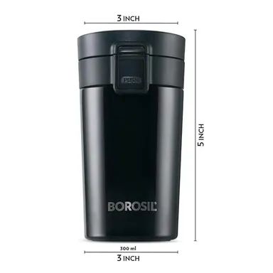 Borosil Hydra Coffeemate 300 ml Stainless Steel Travel Mug | Double Wall Vacuum Insulated | 8 H Hot & 14 H Cold | Leak‑Proof | Black thumbnail 2