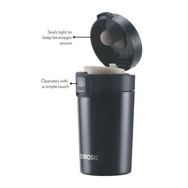 Borosil Hydra Coffeemate 300 ml Stainless Steel Travel Mug | Double Wall Vacuum Insulated | 8 H Hot & 14 H Cold | Leak‑Proof | Black thumbnail 3
