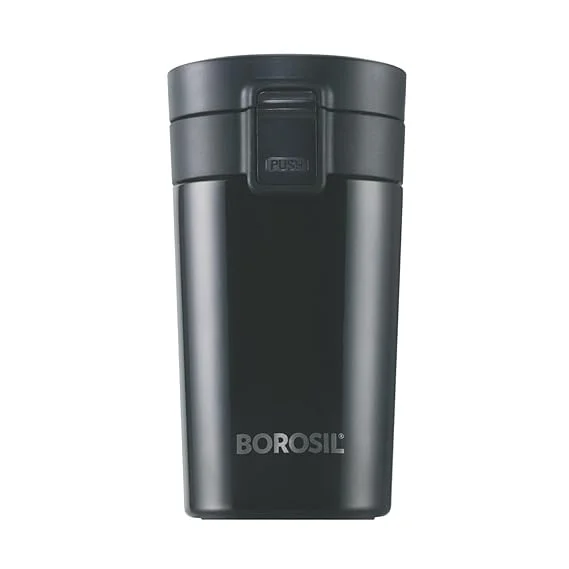 Borosil Hydra Coffeemate 300 ml Stainless Steel Travel Mug | Double Wall Vacuum Insulated | 8 H Hot & 14 H Cold | Leak‑Proof | Black image 1