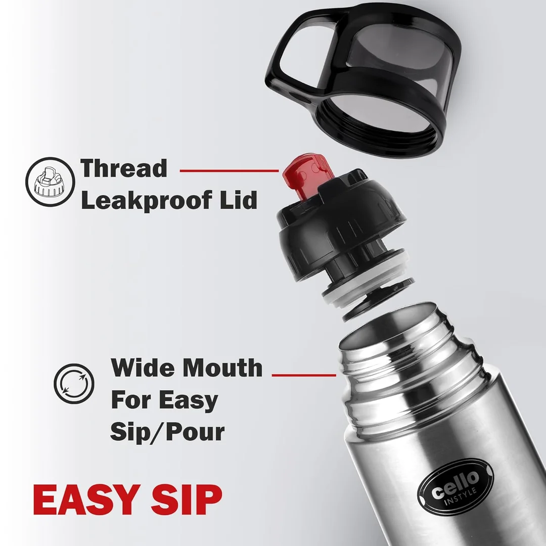 Cello Instyle 350ml Stainless Steel Leakproof Flask |Double Walled Vacuum Insulated Hot & Cold Water Bottle for Office, School, Travel – Durable, BPA-Free, Stylish Design image 3