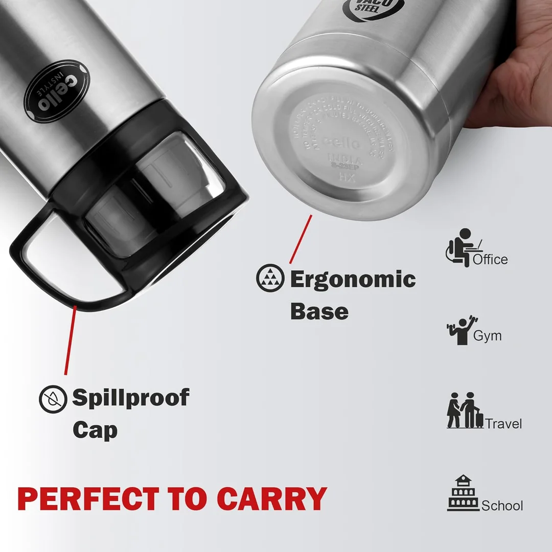 Cello Instyle 350ml Stainless Steel Leakproof Flask |Double Walled Vacuum Insulated Hot & Cold Water Bottle for Office, School, Travel – Durable, BPA-Free, Stylish Design image 5