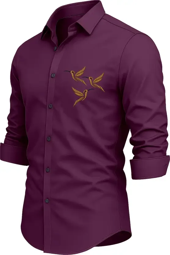 Men Embroidered Solid Casual Shirt | Designer Purple Shirt for Men | Stylish Outing Wear Party Shirt  image 3