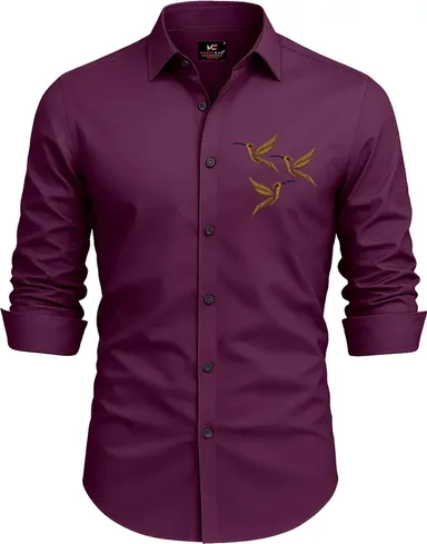 Men Embroidered Solid Casual Shirt | Designer Purple Shirt for Men | Stylish Outing Wear Party Shirt  thumbnail 0