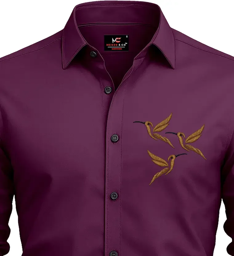Men Embroidered Solid Casual Shirt | Designer Purple Shirt for Men | Stylish Outing Wear Party Shirt  image 4