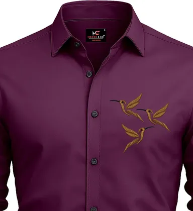 Men Embroidered Solid Casual Shirt | Designer Purple Shirt for Men | Stylish Outing Wear Party Shirt  thumbnail 3
