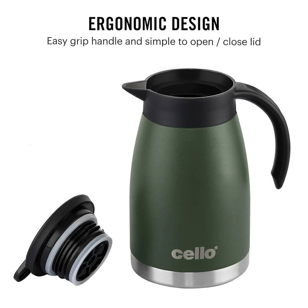 Cello Duro Pot | Hot and Cold Flask | Vacuum Insulated Bottle with Durable DTP Coating | Travel Office School | 800ml Green image 4