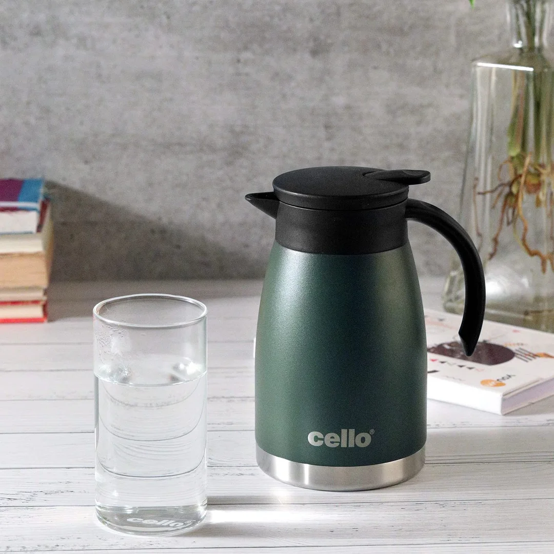 Cello Duro Pot | Hot and Cold Flask | Vacuum Insulated Bottle with Durable DTP Coating | Travel Office School | 800ml Green image 1