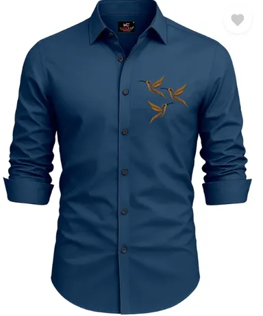 Men  Regular Fit  Embroidered | Curved Collar | Casual Shirt thumbnail 2