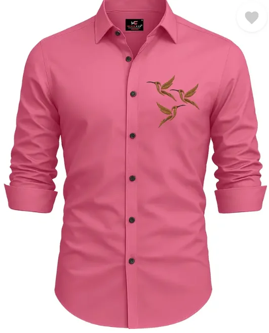 Men Regular Fit Embroidered | Curved Collar | Casual Shirt image 4