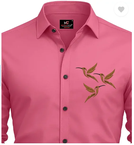 Men Regular Fit Embroidered | Curved Collar | Casual Shirt image 1