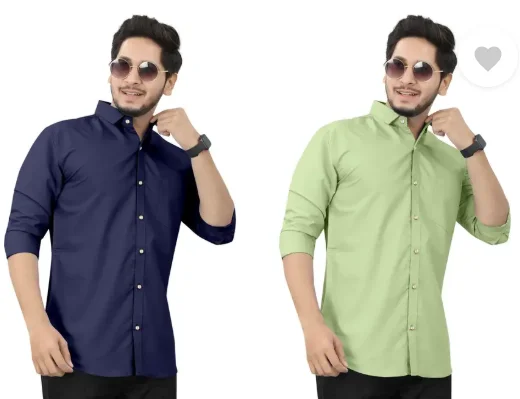 Men's Casual Shirt Regular Fit Self Design Curved Collar | Pack of 2|Comfortable Wear image 2