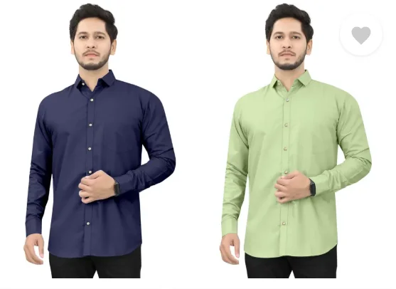Men's Casual Shirt Regular Fit Self Design Curved Collar | Pack of 2|Comfortable Wear image 1