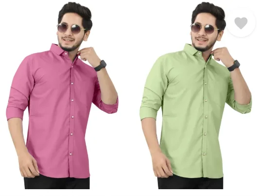 Men's Casual Shirt| Regular Fit, Self Design, Curved Collar | Pack of 2| Comfortable Wear image 4