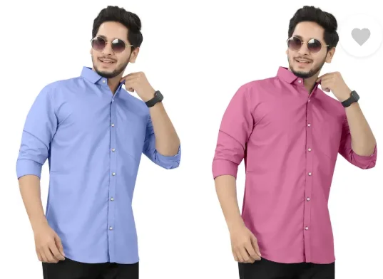 Men's Casual Shirt Regular Fit Self Design Curved Collar | Pack of 2|Comfortable Wear image 3