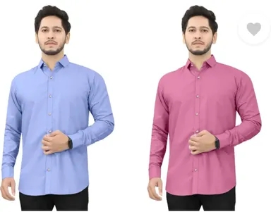Men's Casual Shirts | Regular Fit, Self Design, Curved Collar | Pack of 2 | Daily Wear, Office, Travel | Assorted Colors thumbnail 1