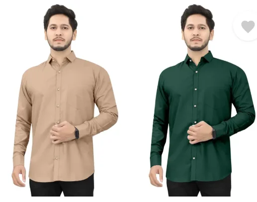 Men’s Regular Fit Casual Shirt | Pack of 2 | Self Design | Curved Collar | Comfortable & Stylish | Multiple Colors image 2