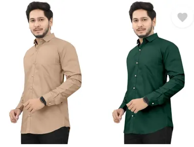 Men’s Regular Fit Casual Shirt | Pack of 2 | Self Design | Curved Collar | Comfortable & Stylish | Multiple Colors thumbnail 3