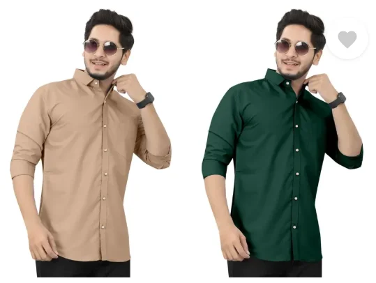 Men’s Regular Fit Casual Shirt | Pack of 2 | Self Design | Curved Collar | Comfortable & Stylish | Multiple Colors image 1
