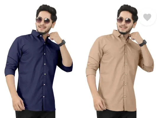 Men’s Regular Fit Casual Shirt | Pack of 2 | Self Design | Curved Collar | Comfortable & Stylish | Multiple Colors image 4