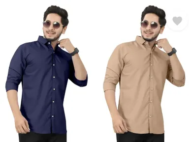 Men’s Regular Fit Casual Shirt | Pack of 2 | Self Design | Curved Collar | Comfortable & Stylish | Multiple Colors thumbnail 3