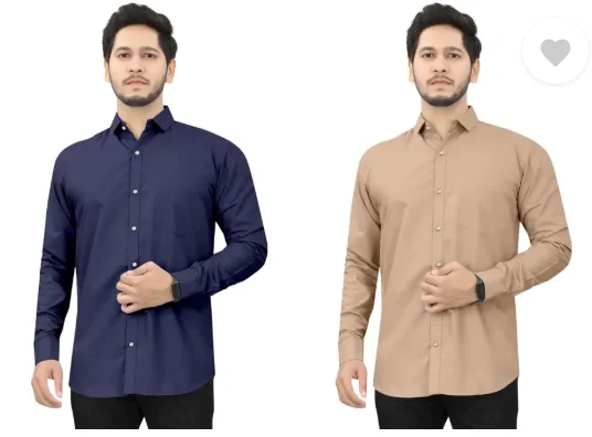 Men’s Regular Fit Casual Shirt | Pack of 2 | Self Design | Curved Collar | Comfortable & Stylish | Multiple Colors image 1