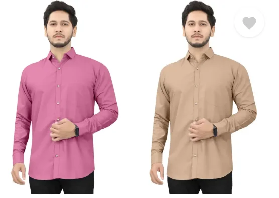 Men’s Regular Fit Casual Shirt | Pack of 2 | Self Design | Curved Collar | Comfortable & Stylish | Multiple Colors image 4