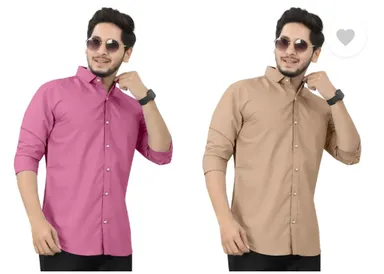 Men’s Regular Fit Casual Shirt | Pack of 2 | Self Design | Curved Collar | Comfortable & Stylish | Multiple Colors thumbnail 0