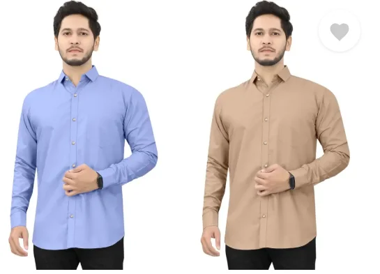 Men’s Regular Fit Casual Shirt | Pack of 2 | Self Design | Curved Collar | Comfortable & Stylish | Multiple Colors image 4