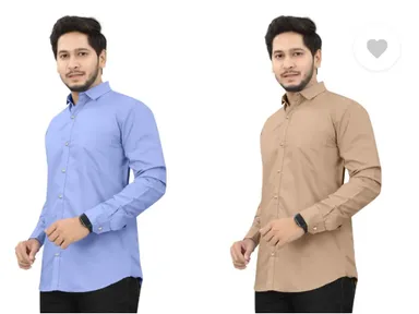 Men’s Regular Fit Casual Shirt | Pack of 2 | Self Design | Curved Collar | Comfortable & Stylish | Multiple Colors thumbnail 1