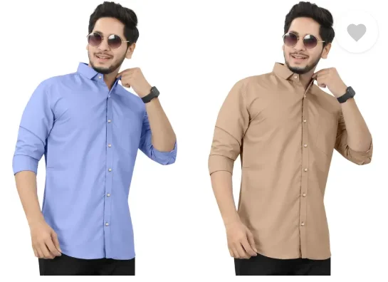 Men’s Regular Fit Casual Shirt | Pack of 2 | Self Design | Curved Collar | Comfortable & Stylish | Multiple Colors image 1