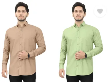 Men’s Regular Fit Casual Shirt | Pack of 2 | Self Design | Curved Collar | Comfortable & Stylish | Multiple Colors thumbnail 3