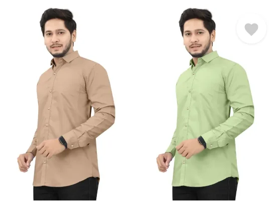 Men’s Regular Fit Casual Shirt | Pack of 2 | Self Design | Curved Collar | Comfortable & Stylish | Multiple Colors image 2