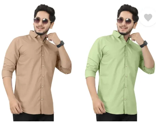 Men’s Regular Fit Casual Shirt | Pack of 2 | Self Design | Curved Collar | Comfortable & Stylish | Multiple Colors image 1