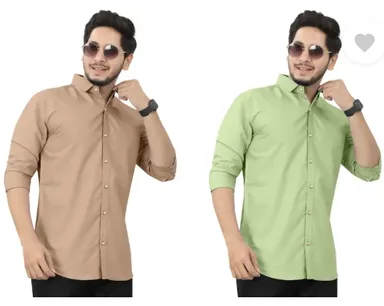 Men’s Regular Fit Casual Shirt | Pack of 2 | Self Design | Curved Collar | Comfortable & Stylish | Multiple Colors thumbnail 0
