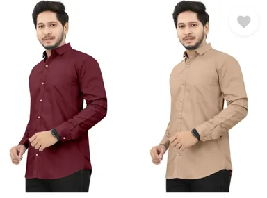 Men's Regular Fit Self-Design Curved Collar Casual Shirt | Pack of 2|Comfortable & Stylish for Casual & Office Wear| Available in Multiple Colors thumbnail 2