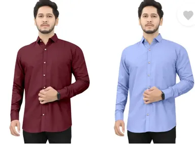 Men's Regular Fit Self-Design Curved Collar Casual Shirt | Pack of 2|Comfortable & Stylish for Casual Office Wear| Available in Multiple Colors thumbnail 0