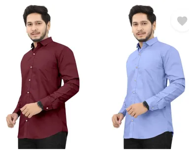 Men's Regular Fit Self-Design Curved Collar Casual Shirt | Pack of 2|Comfortable & Stylish for Casual Office Wear| Available in Multiple Colors thumbnail 2