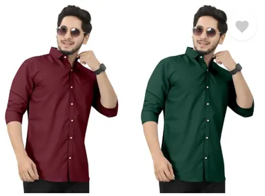 Men's Regular Fit Self-Design Curved Collar Casual Shirt | Pack of 2| Comfortable & Stylish for Casual & Office Wear| Available in Multiple Colors thumbnail 2