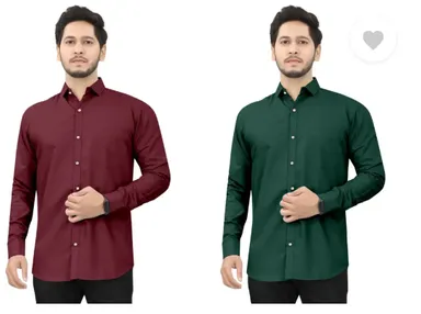 Men's Regular Fit Self-Design Curved Collar Casual Shirt | Pack of 2| Comfortable & Stylish for Casual & Office Wear| Available in Multiple Colors thumbnail 3