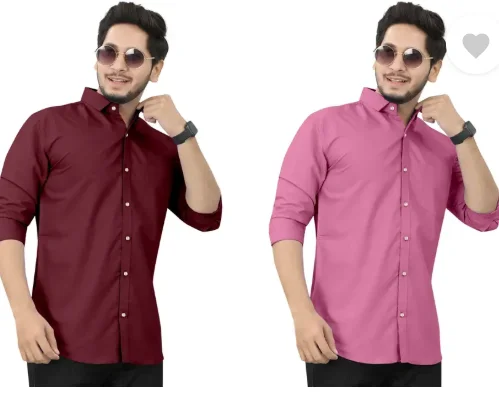 Men's Regular Fit Self-Design Curved Collar Casual Shirt | Pack of 2|Comfortable & Stylish for Casual & Office Wear|Available in Multiple Colors image 1