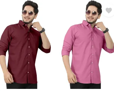 Men's Regular Fit Self-Design Curved Collar Casual Shirt | Pack of 2|Comfortable & Stylish for Casual & Office Wear|Available in Multiple Colors thumbnail 0